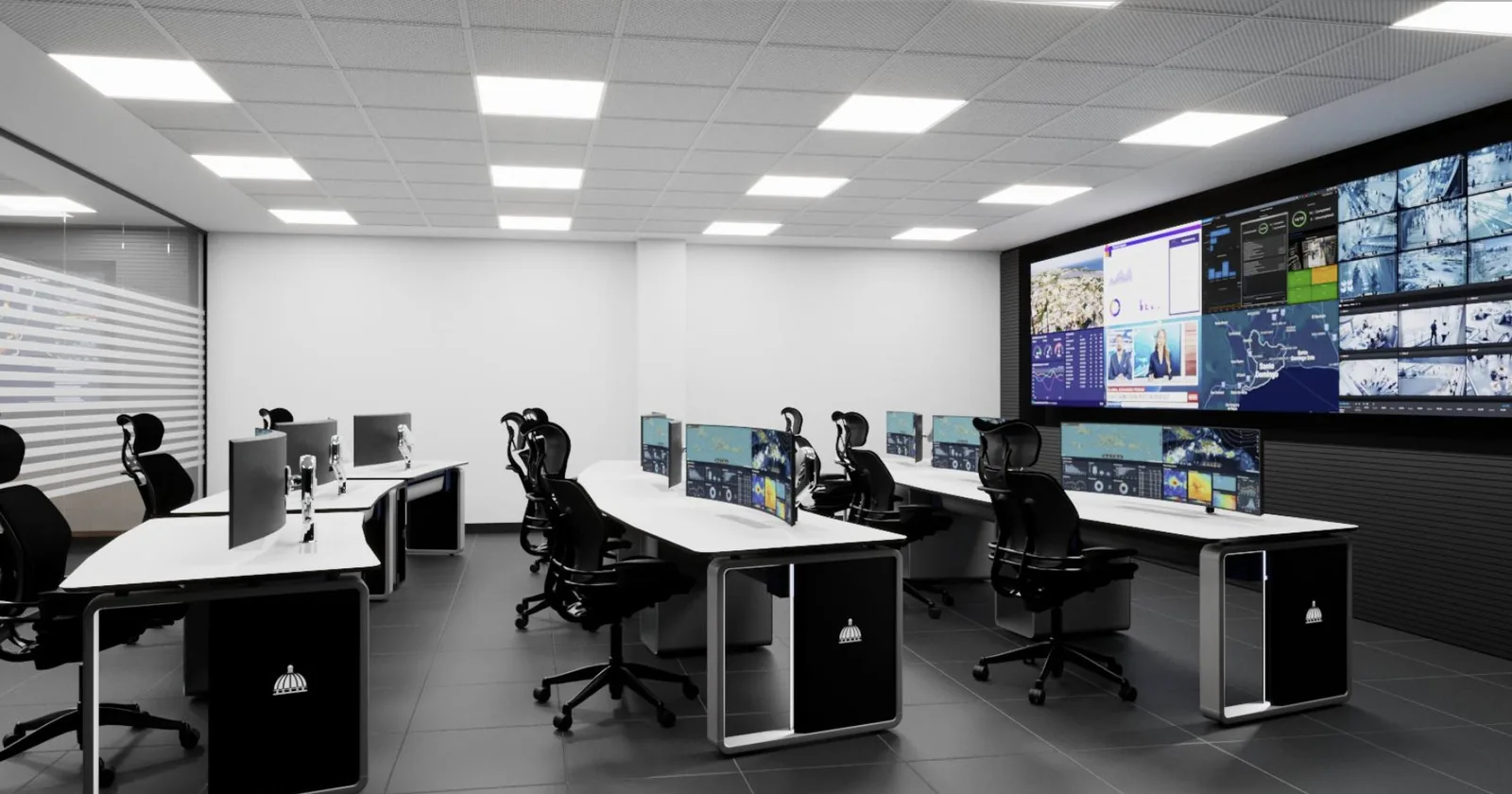 Sala de operadores con consolas y videowall multicanal